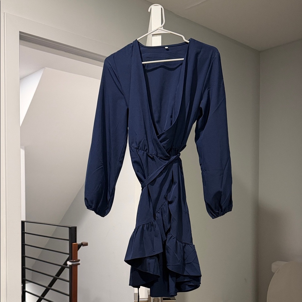 Navy Wrap Ruffle Mini Dress - Women